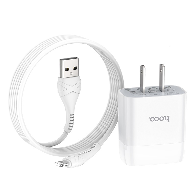 hoco c72 glorious single port charger us set with lightning cable folded