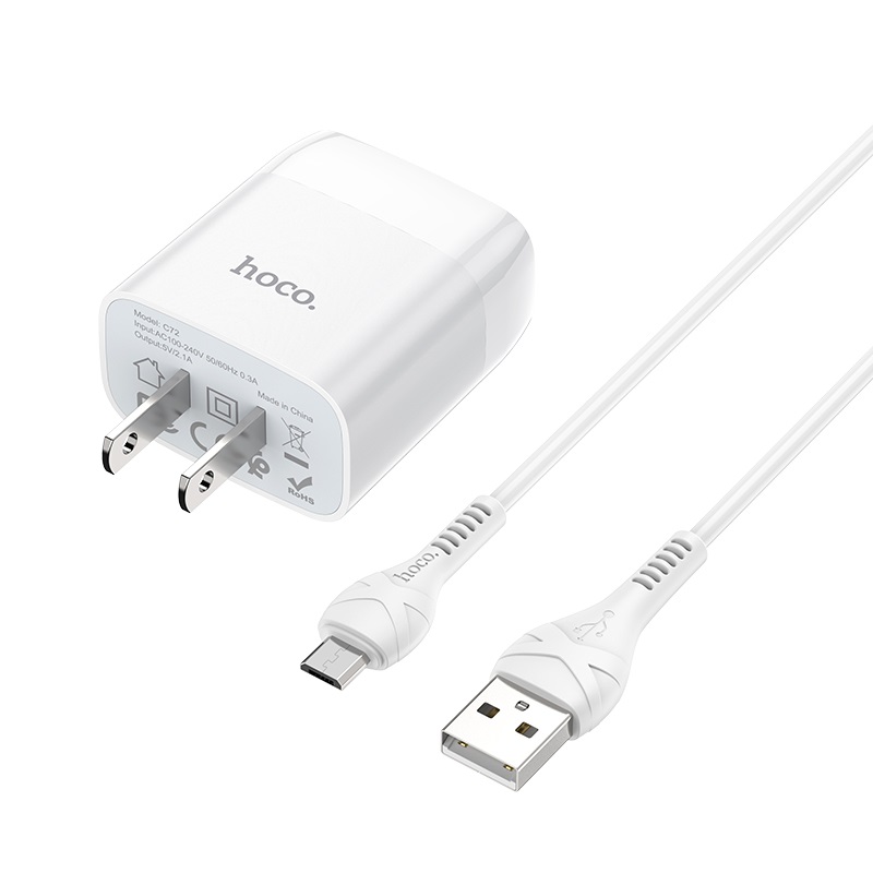 hoco c72 glorious single port charger us set with micro usb cable connectors