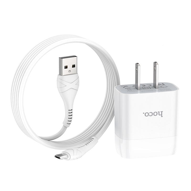 hoco c72 glorious single port charger us set with micro usb cable folded