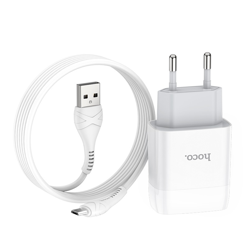 hoco c72a glorious single port charger eu set with micro usb cable folded