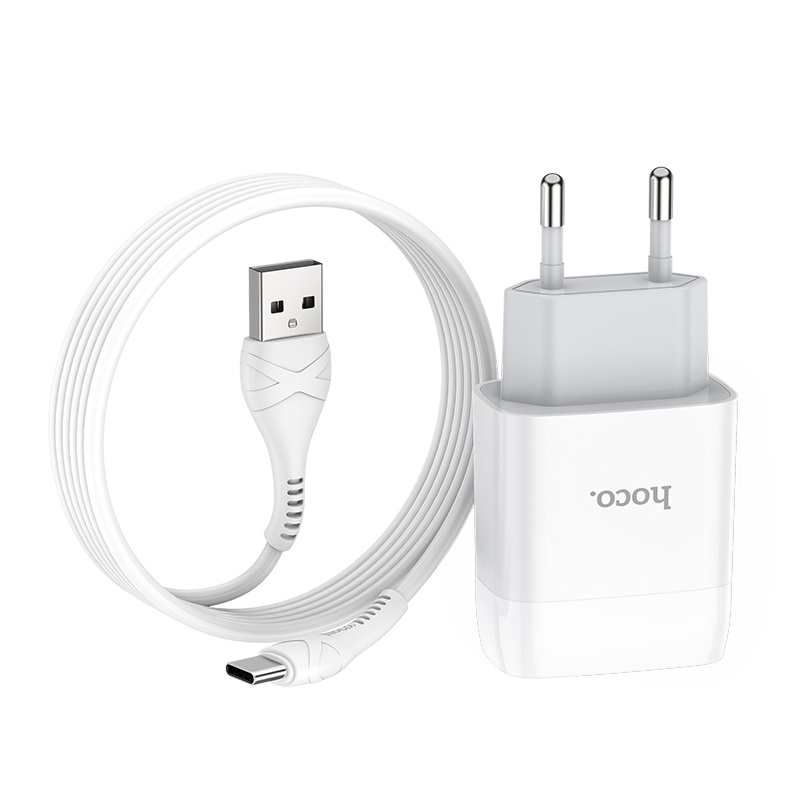 hoco c72a glorious single port charger eu set with type c cable folded