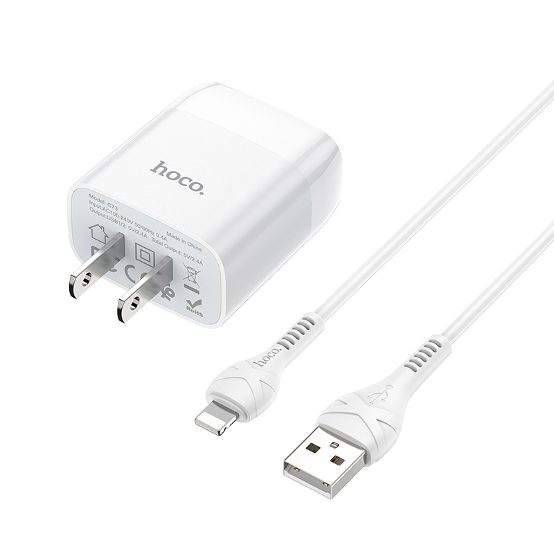 hoco c73 glorious dual port charger us set with lightning cable connectors