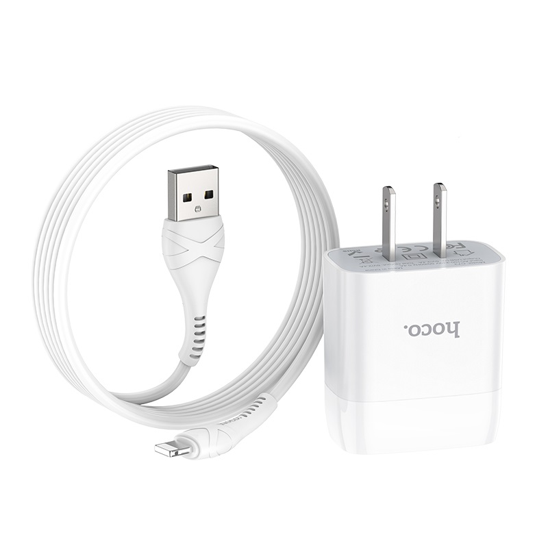 hoco c73 glorious dual port charger us set with lightning cable folded