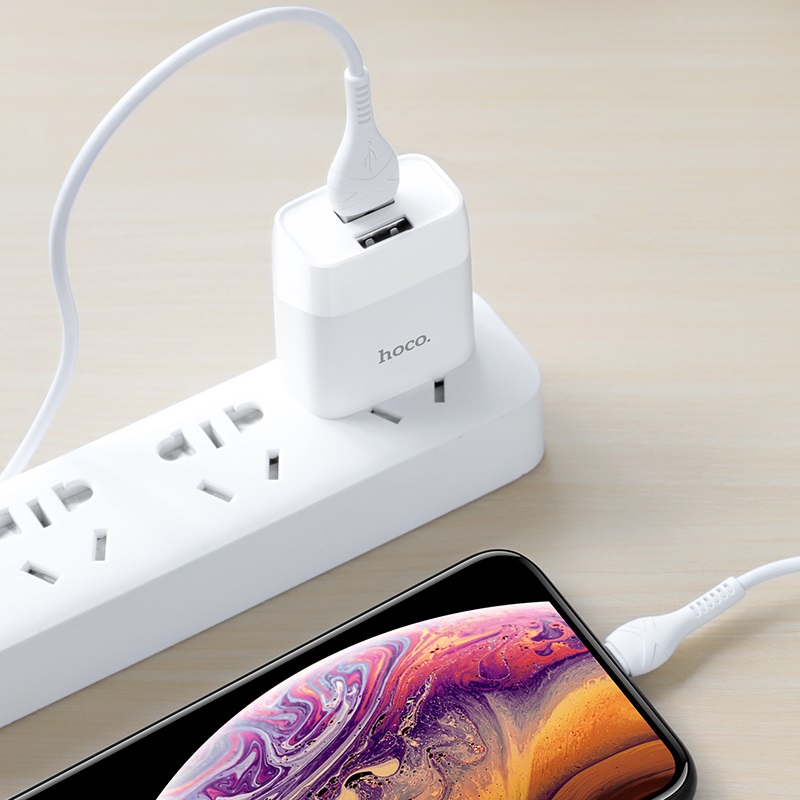 hoco c73 glorious dual port charger us set with lightning cable interior