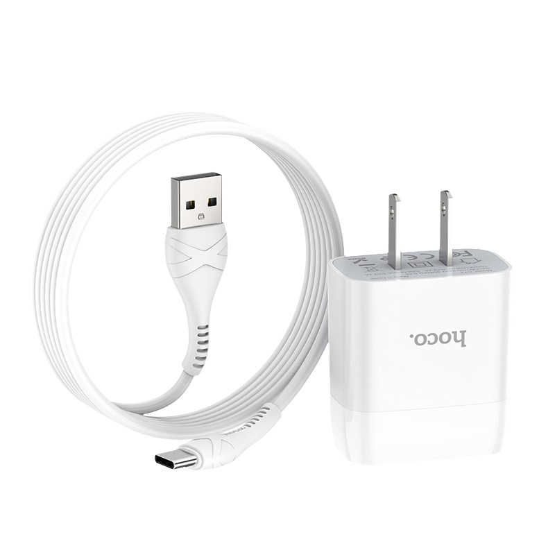 hoco c73 glorious dual port charger us set with type c cable folded