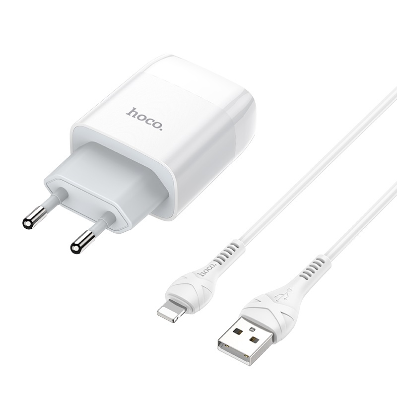 hoco c73a glorious dual port charger eu set with lightning cable connectors