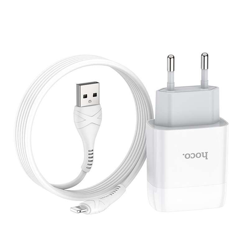 hoco c73a glorious dual port charger eu set with lightning cable folded