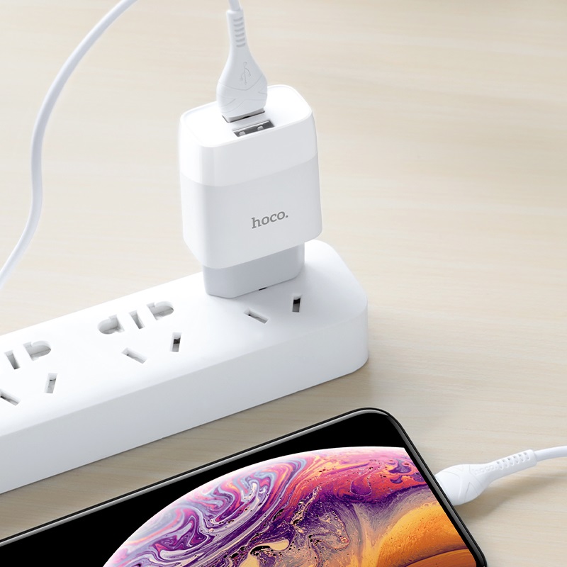 hoco c73a glorious dual port charger eu set with lightning cable interior