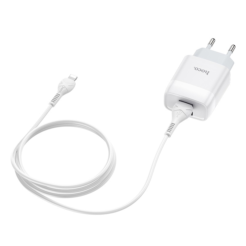 hoco c73a glorious dual port charger eu set with lightning cable wire