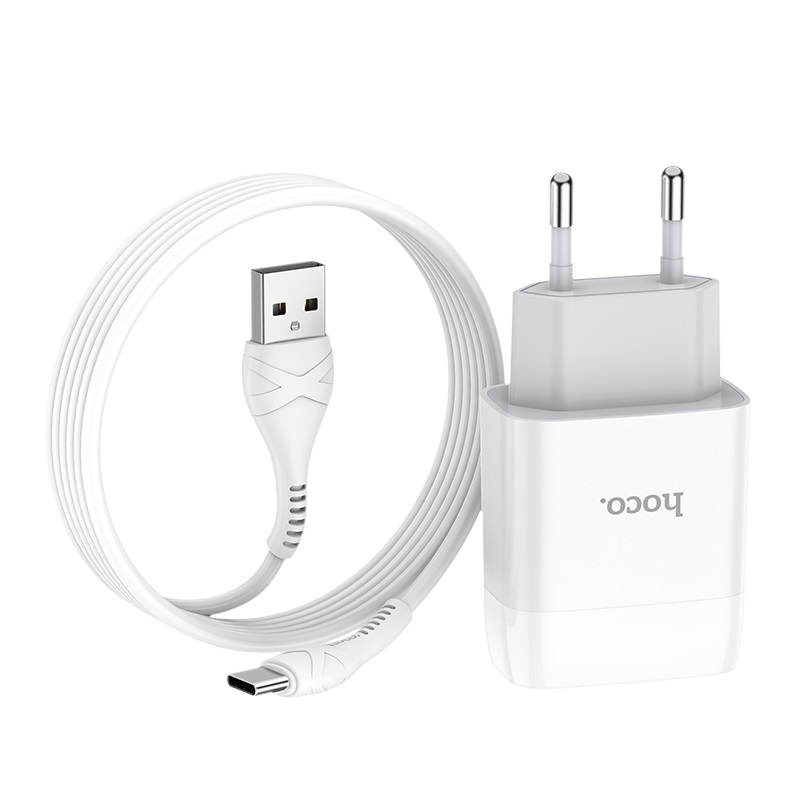 hoco c73a glorious dual port charger eu set with type c cable folded