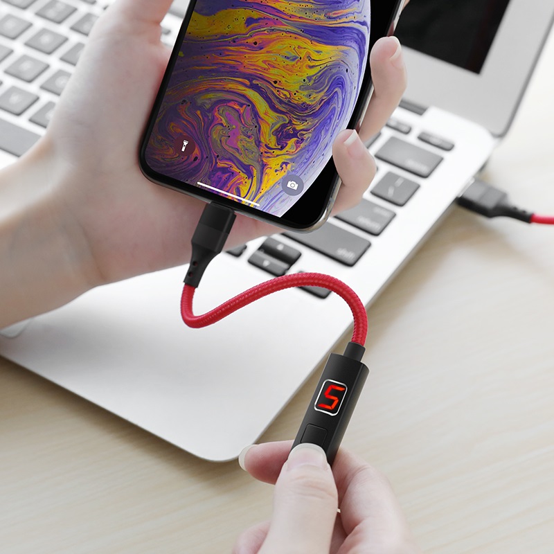 hoco selected s13 central control timing charging data cable for lightning time setting red