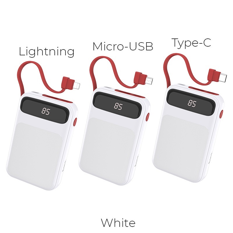 hoco j40 powerful mobile power bank 10000mah built in cable color type