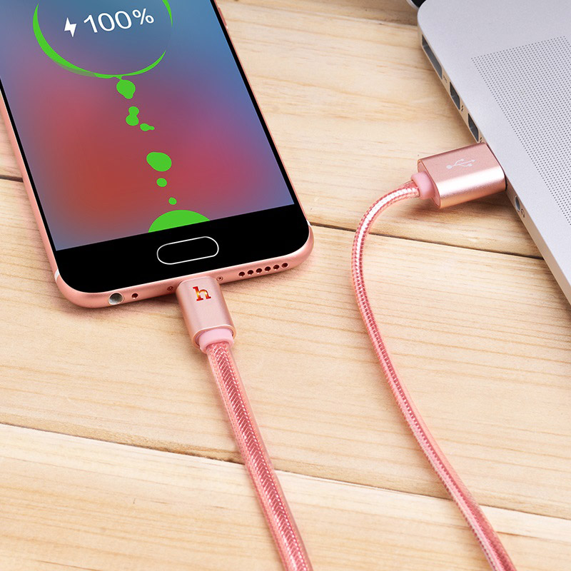 hoco upl12 plus smart light jelly braided charging data cable for micro usb interior rose gold