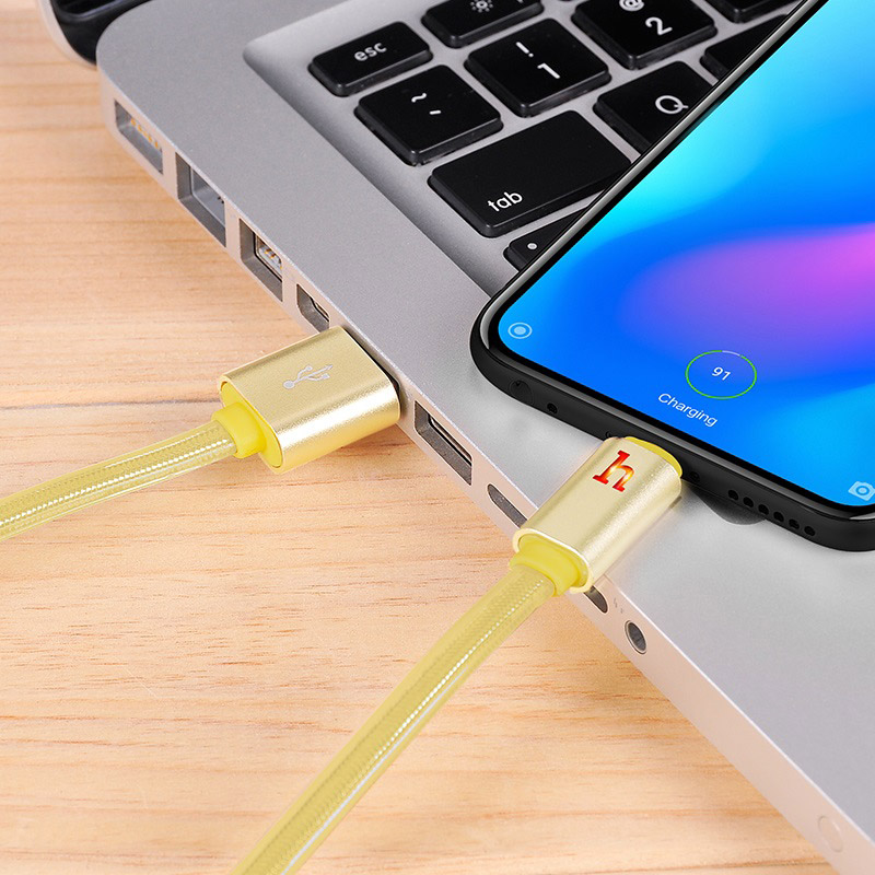 hoco upl12 plus smart light jelly braided charging data cable for type c interior gold