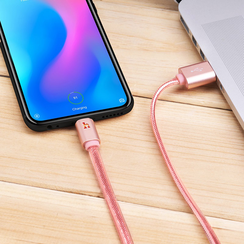 hoco upl12 plus smart light jelly braided charging data cable for type c interior rose gold