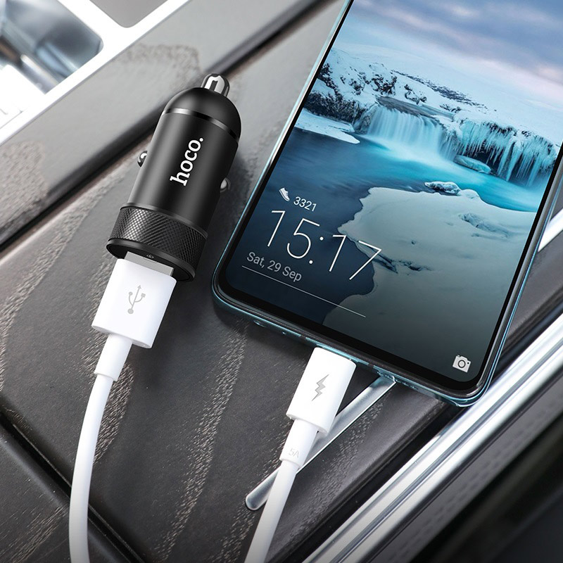 hoco z32a flash power fully compatible car charger set with type c cable interior