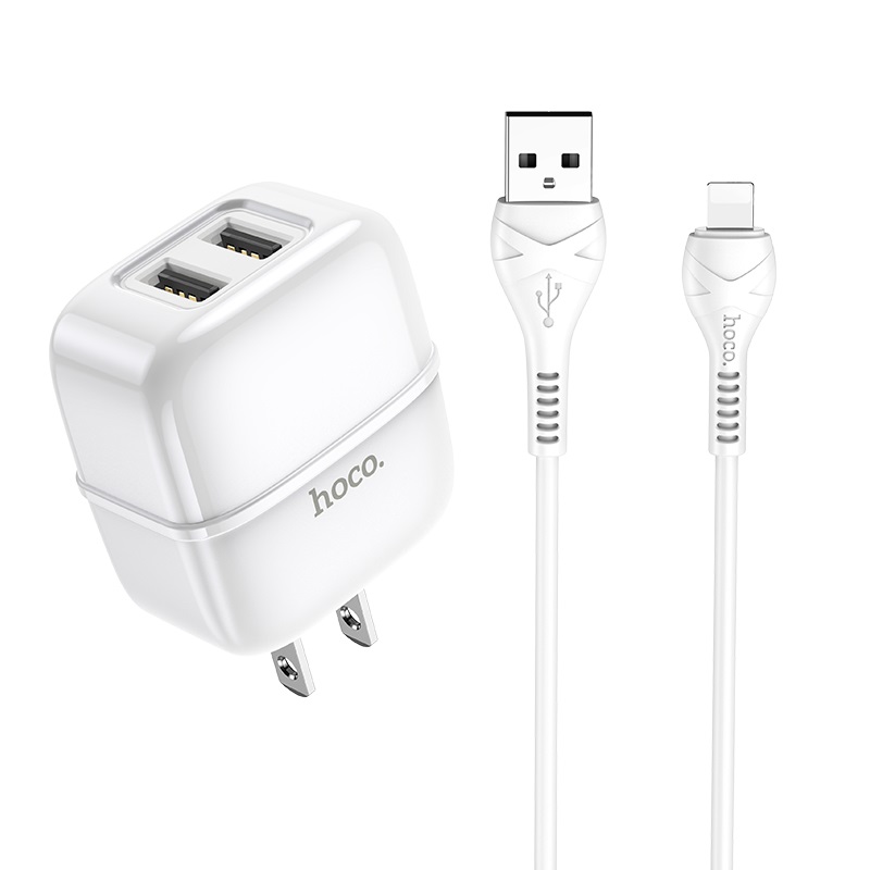 hoco c77 highway dual port wall charger us set lightning cable kit