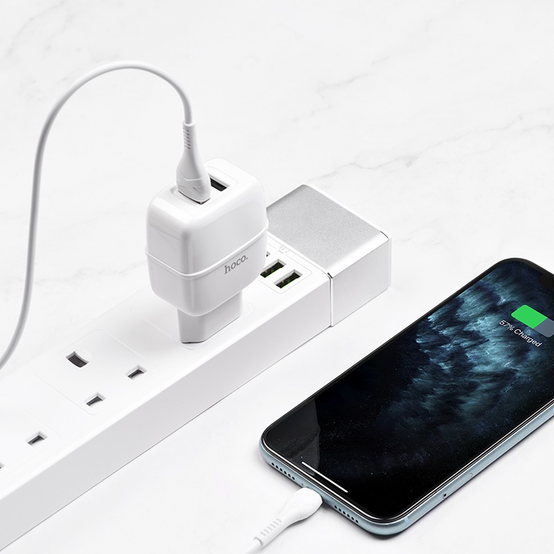 hoco c77a highway dual port charger eu set with lightning cable charging