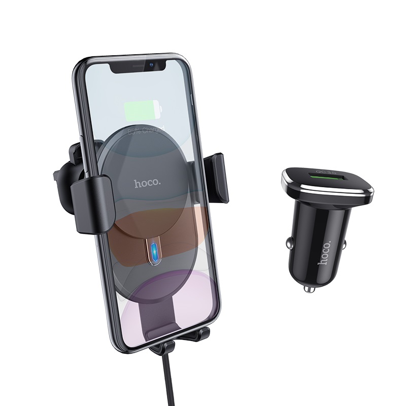 hoco cw25 delight in car wireless charging holder set with charger