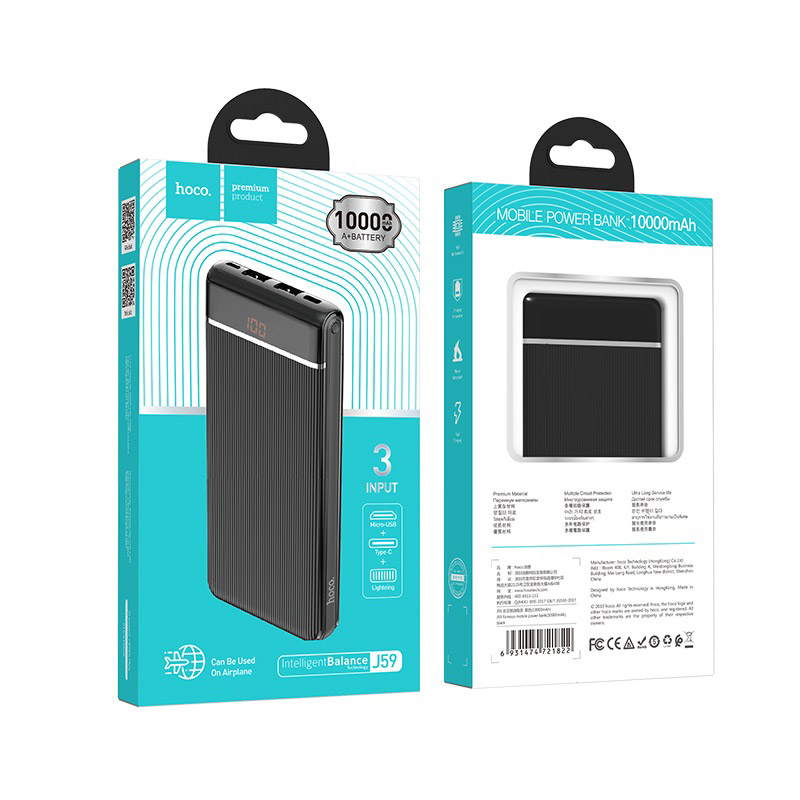 hoco j59 famous mobile power bank 10000mah package front back