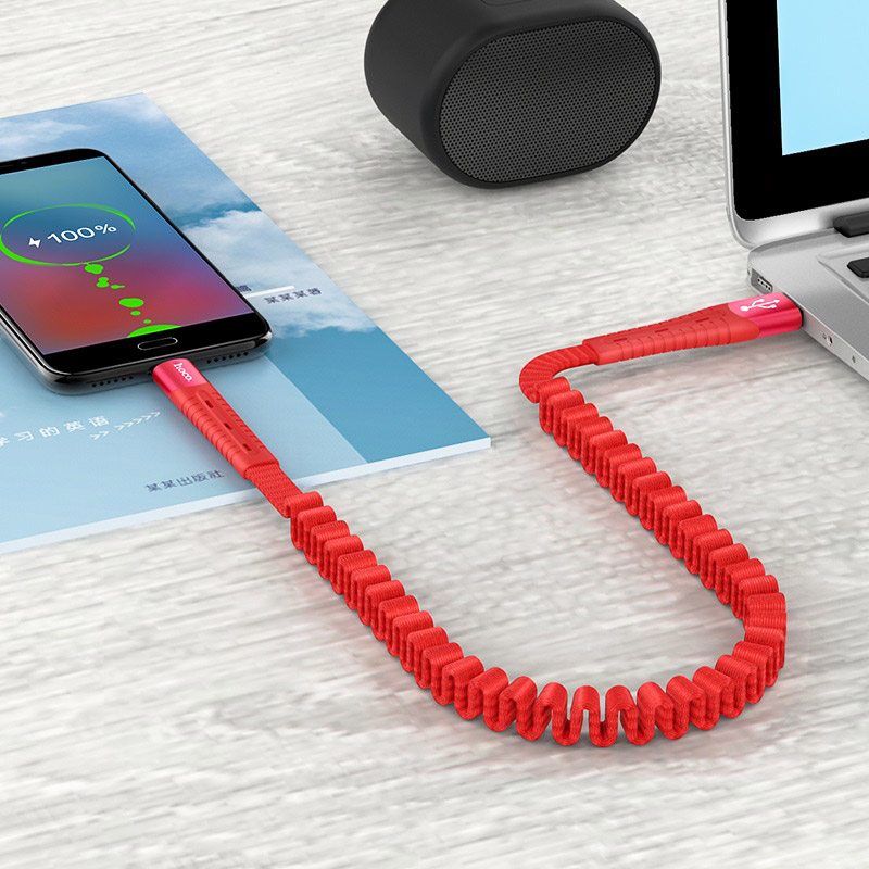 hoco u78 cotton treasure elastic charging data cable for micro usb transfer red