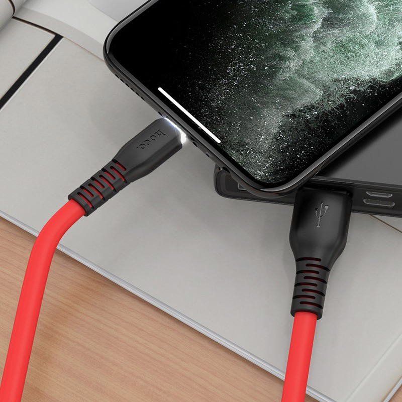 hoco x44 soft silicone зарядный дата кабель для lightning интерьер красный