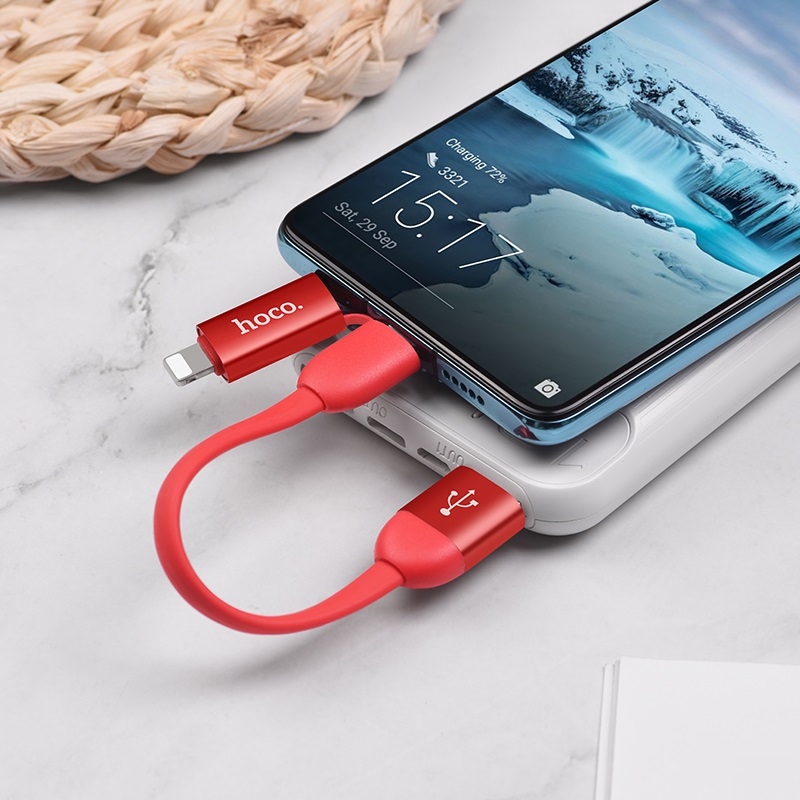 hoco u87 cool 2in1 silicone charging data cable for lightning type c 20cm charge red