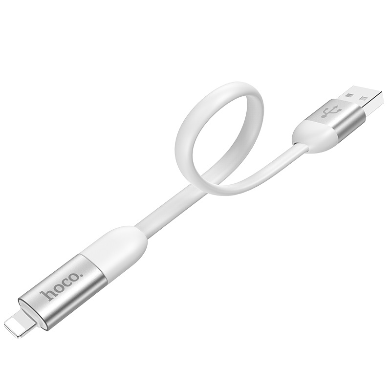 hoco u87 cool 2in1 silicone charging data cable for lightning type c 20cm flexible