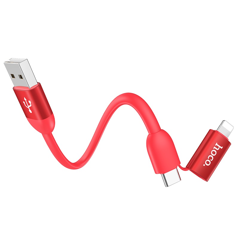 hoco u87 cool 2in1 silicone charging data cable for lightning type c 20cm wire