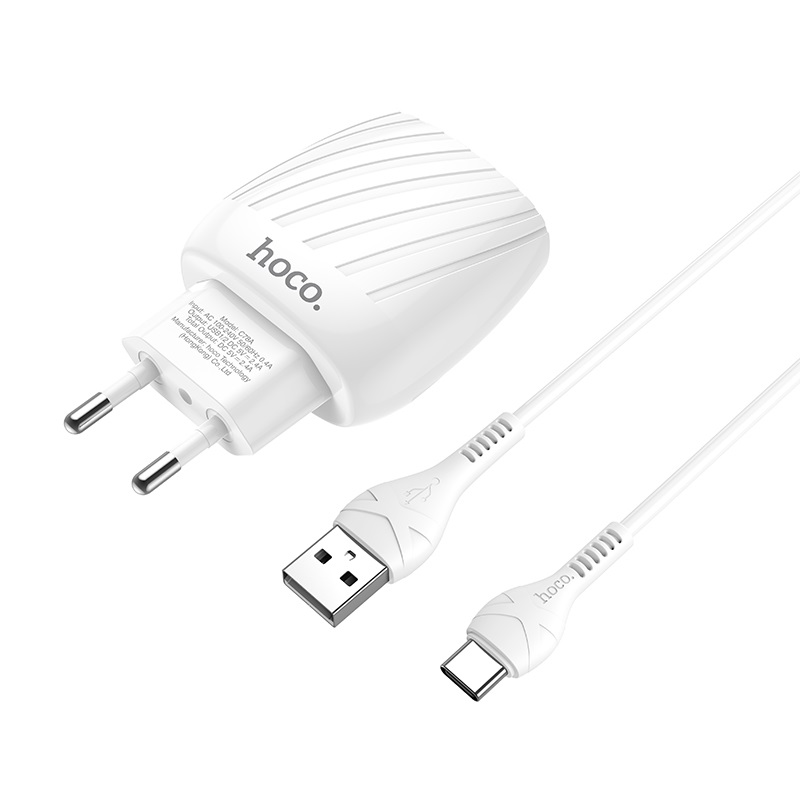 hoco c78a max energy dual port wall charger eu set with type c cable connectors