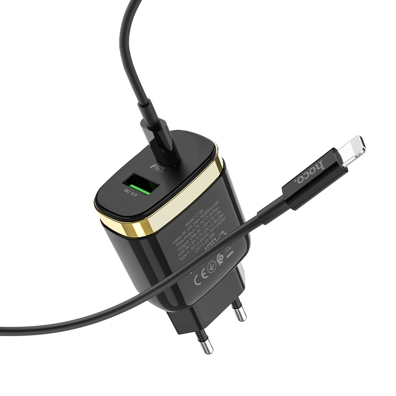 hoco c79a zeus pd qc3 зарядное устройство eu набор с кабелем type c на lightning комплект
