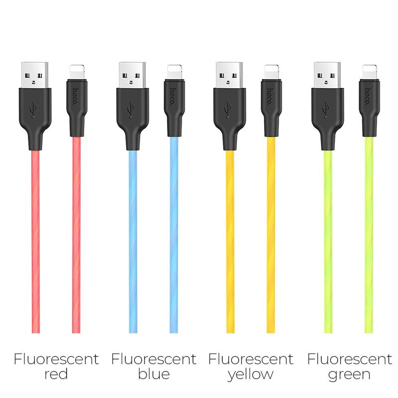 hoco x21 plus fluorescent silicone charging data cable for lightning colors