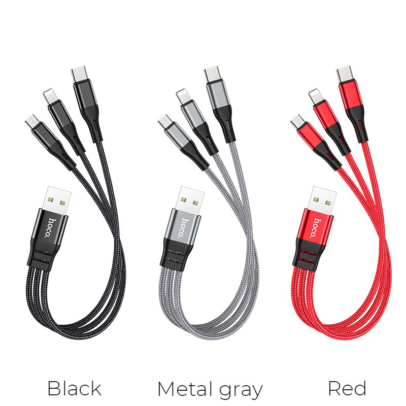 hoco x47 3in1 harbor charging cable lightning micro usb type c colors