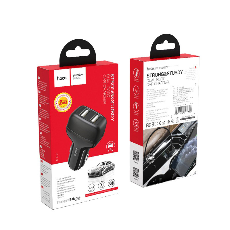 hoco z36 leader dual port car charger package black