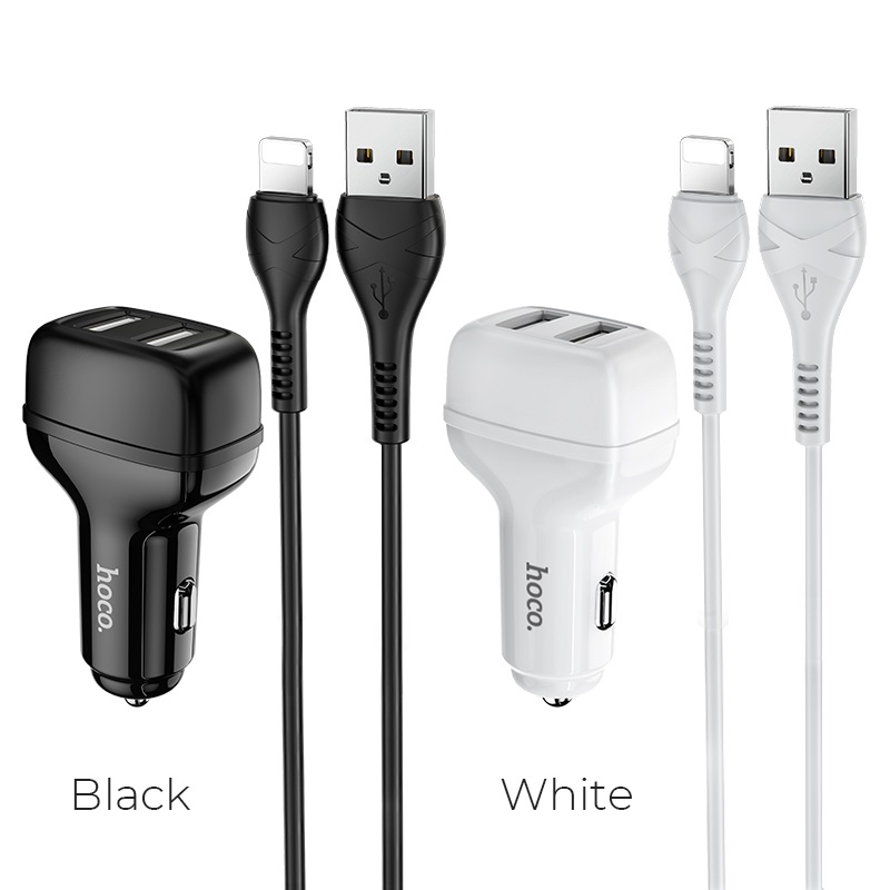hoco z36 leader dual port car charger set with lightning cable colors