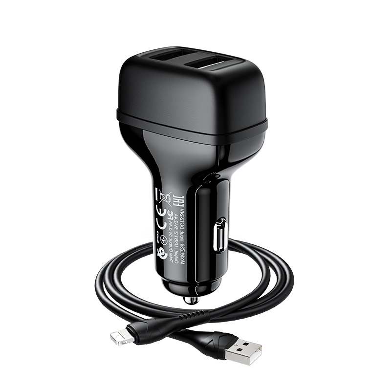 hoco z36 leader dual port car charger set with lightning cable wire