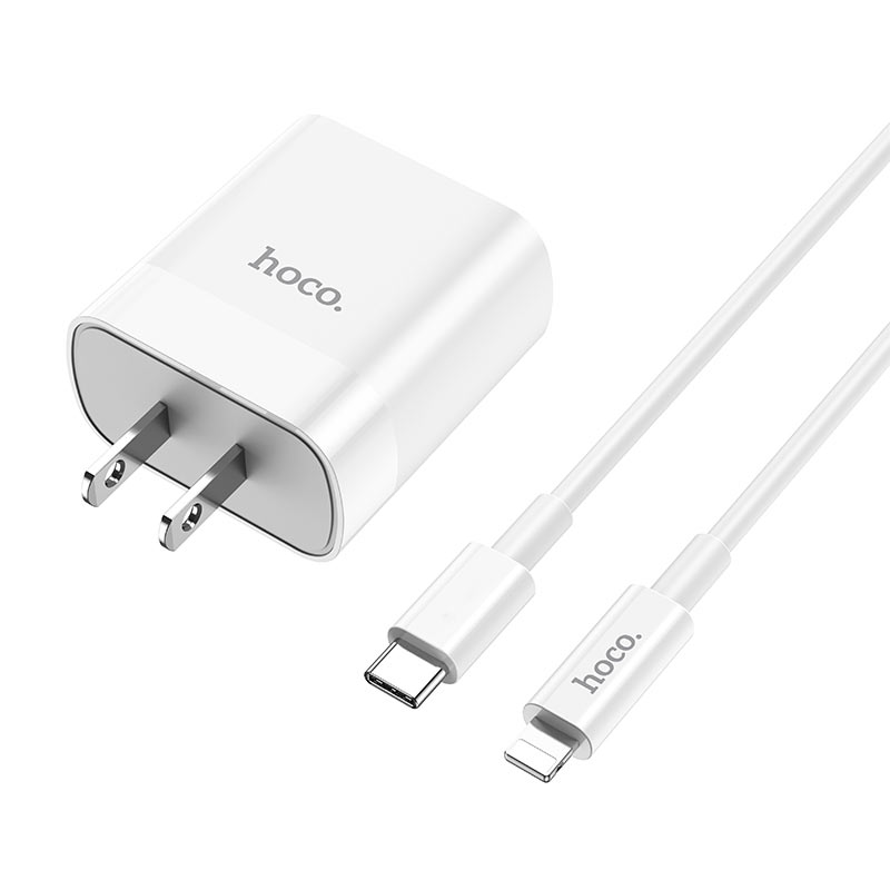 hoco c80 rapido pd qc3 wall charger us set with type c lightning cable connectors