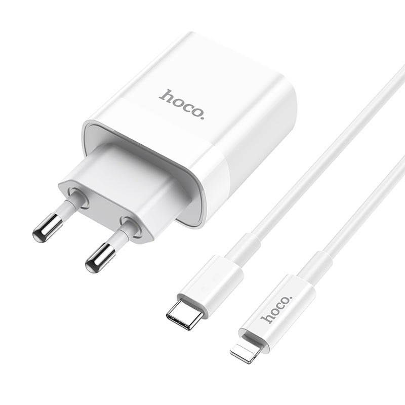 hoco c80a rapido pd qc3 wall charger eu set with type c lightning cable connectors