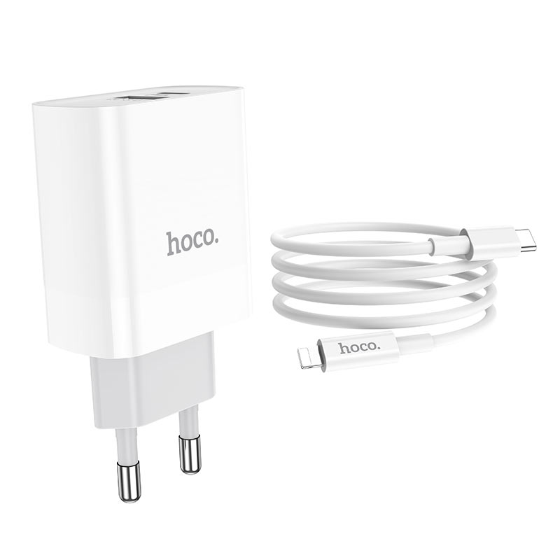 hoco c80a rapido pd qc3 wall charger eu set with type c lightning cable wire