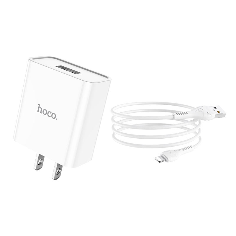 hoco c81 asombroso single port wall charger us set with lightning cable kit