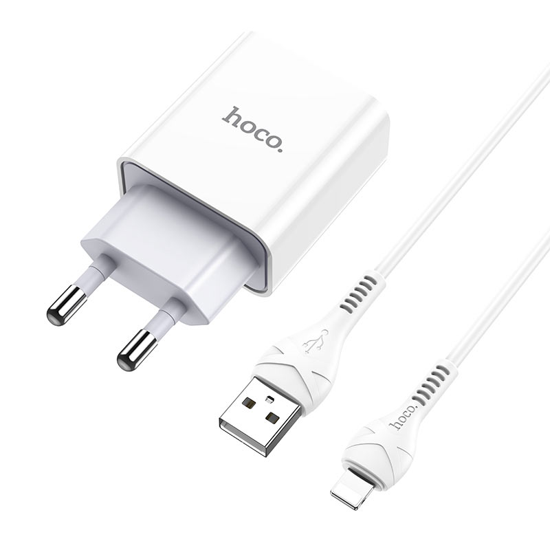 hoco c81a asombroso single port wall charger eu set with lightning cable connectors
