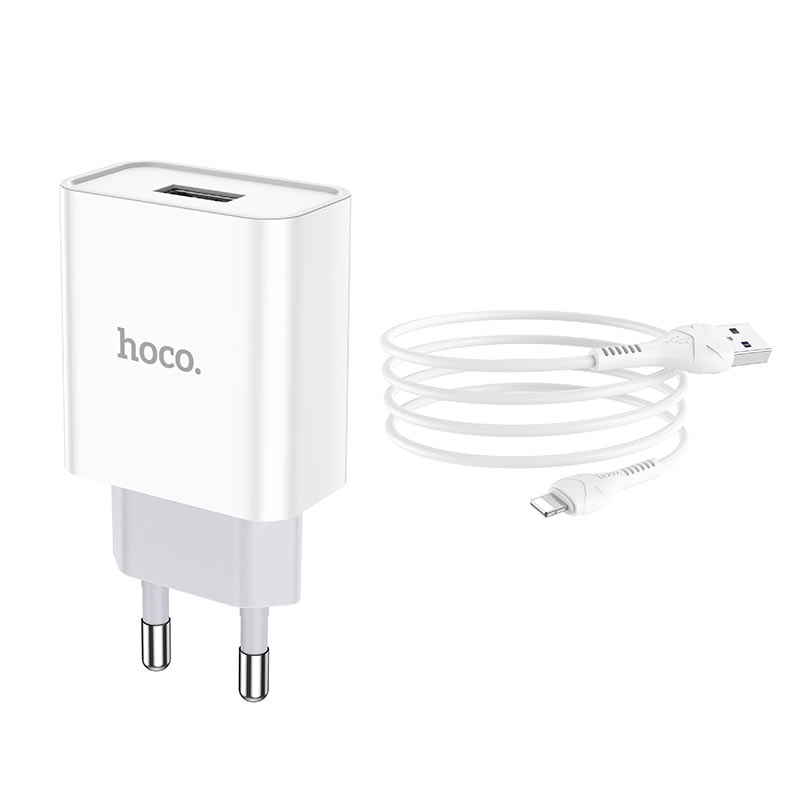 hoco c81a asombroso single port wall charger eu set with lightning cable kit