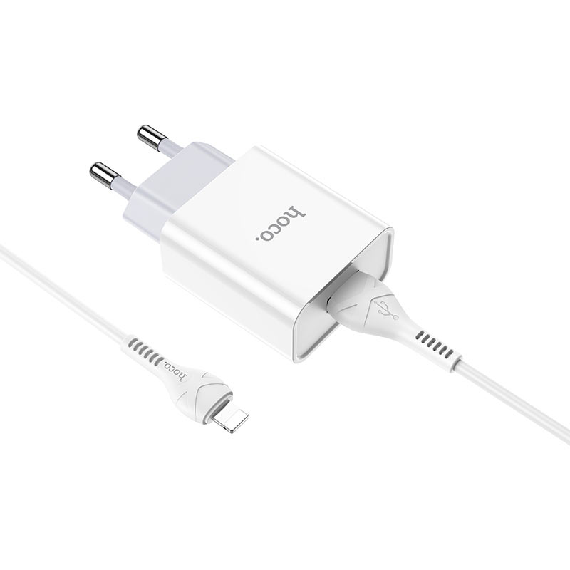 hoco c81a asombroso single port wall charger eu set with lightning cable