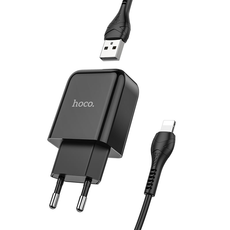 hoco n2 vigour single port wall charger eu set with lightning cable connectors