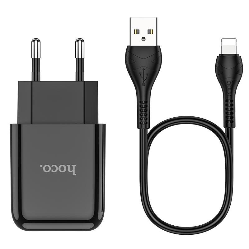 hoco n2 vigour single port wall charger eu set with lightning cable wire