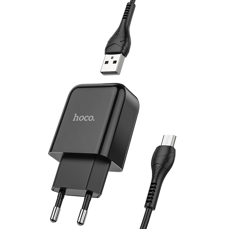 hoco n2 vigour single port wall charger eu set with micro usb cable connectors