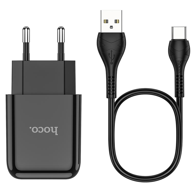 hoco n2 vigour single port wall charger eu set with type c cable wire
