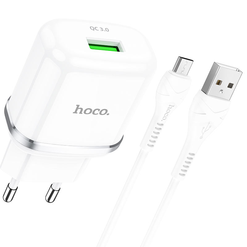 hoco n3 special single port qc3 wall charger eu set with micro usb cable output