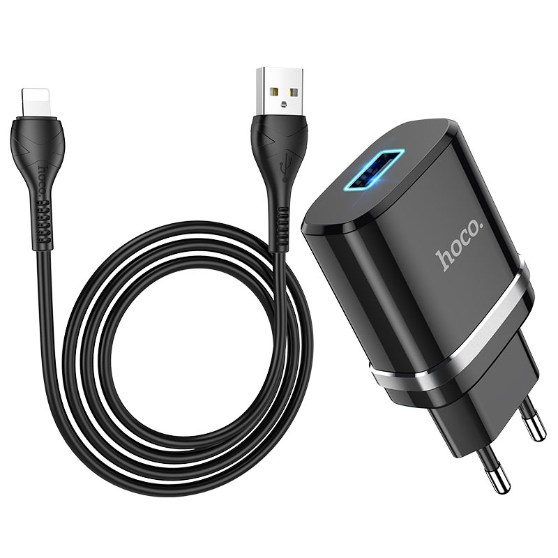hoco n1 ardent single port wall charger eu set with lightning cable wire