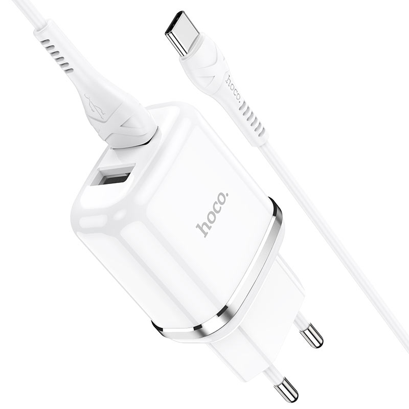 hoco n4 aspiring dual port wall charger eu set with type c cable connectors